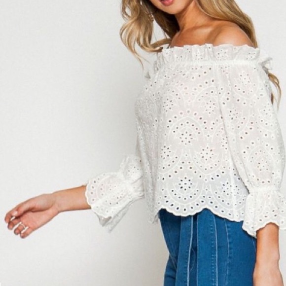 NATALIE eyelet off shoulder top - Picture 2 of 4
